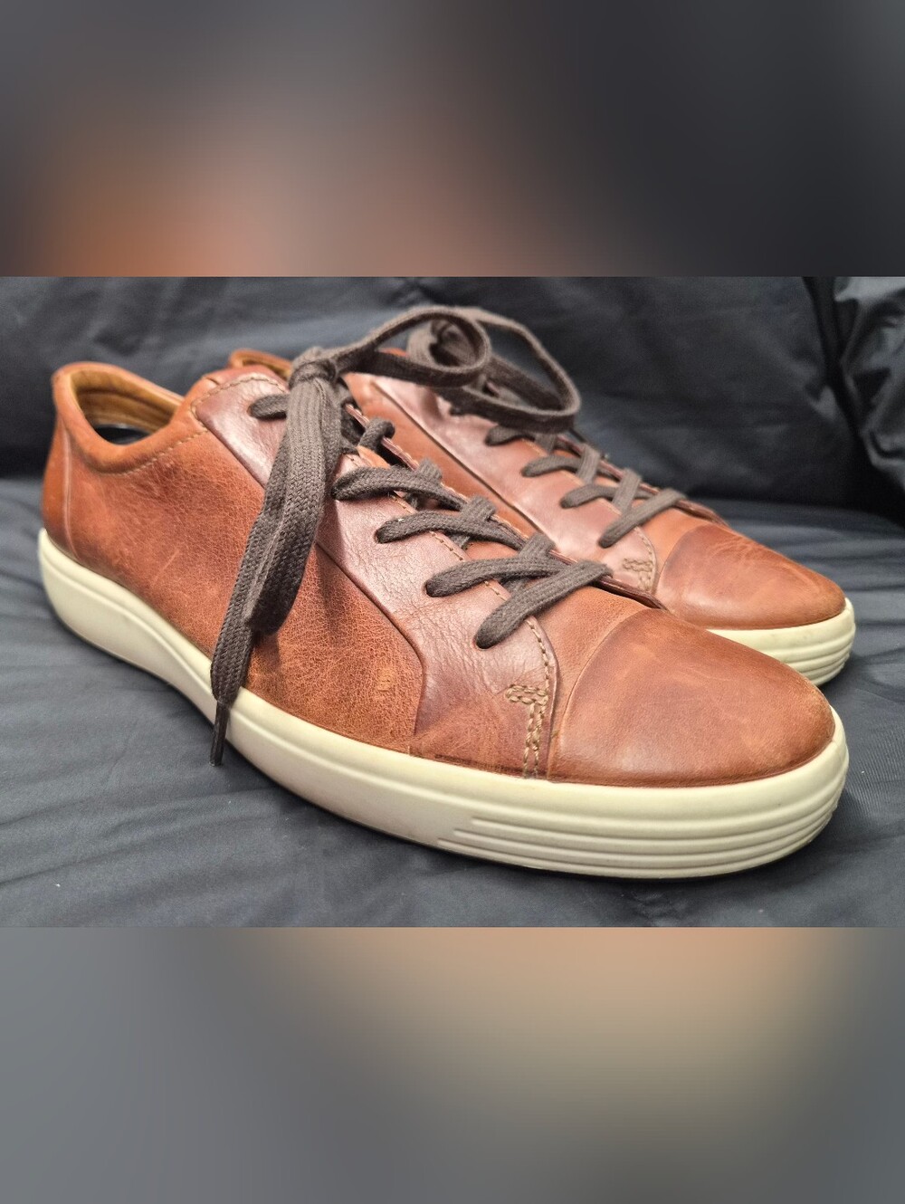 Men's ECCO Soft 7 "Cognac Brown" Napa Leather City Sneakers Sz. 42/8-8.5